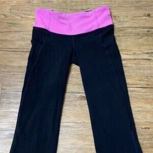 Lululemon black Leggings womens Stretch Yoga Run Pink capri sz 8